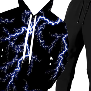 Conjunto Deportivo Sublimado con Estampado Eléctrico para Hombre, Sudadera con Capucha Negra y Pantalones, Ropa Deportiva Completa, Cómoda para Correr - Product Image 3