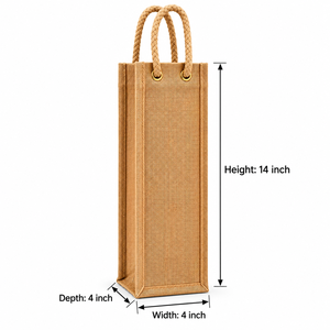 Bolsa de Regalo para Botellas de Vino de Yute con Diseño Geométrico Personalizable, Estilo Clásico, Asas de Cuerda, 4 x 4 x 14 Pulgadas, para Empaque de Regalos, Venta al Por Mayor - Product Image 2