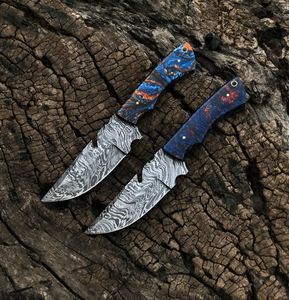 Cuchillo Plegable Profesional de Acero de Damasco para Caza y Camping, de Alta Calidad, Precios Finos, con Mango de Madera y Funda de Cuero OEM - Product Image 1