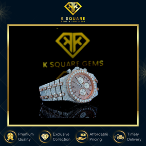 Montre de luxe VVS très demandée, à quartz automatique, analogique, boîtier en acier inoxydable, résistante à l'eau, avec diamants Moissanite et bracelet en silicone - Product Image 2