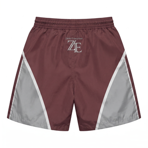 Short coupe-vent décontracté en polyester/nylon tricoté, résistant à l'eau, 120 GSM, taille mi-haute, marron/gris, avec empiècements sur le devant, option personnalisable - Product Image 2