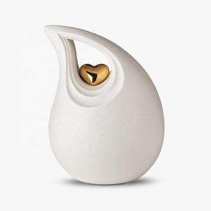 European Style White Teardrop Cremation Urn With Gold Heart In <b>Centre</b> Tabletop Display Adults Ashes keepsake Large Urns Funeral - Product Image 1
