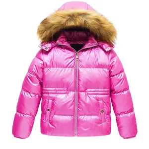 Chaqueta con capucha de piel para hombre, chaqueta con logotipo personalizado y diseño de burbuja brillante, color rosa