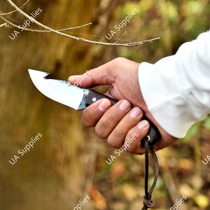 Cuchillo de caza de hoja fija de acero de alto carbono 1095, espiga completa, 58 HRC, afilado como una navaja, con gancho para deshuesar, para camping, con mango de madera, OEM/ODM - Product Image 6