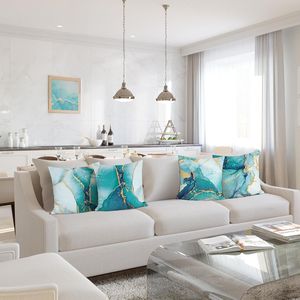 Fodere per Cuscini Decorativi Moderni in Marmo Turchese 18x18 Pollici, Morbide, a V, Bifacciali, con Arte Astratta Teal e Oro, Set da 4 Copricuscini - Product Image 3