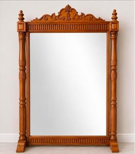 Aqdus Saleem Vintage Solid Wood Hand Carved Rustic Framed Wall <b>Mirror</b> Traditional Decor for Bedroom Living Room No Electricity - Product Image 2