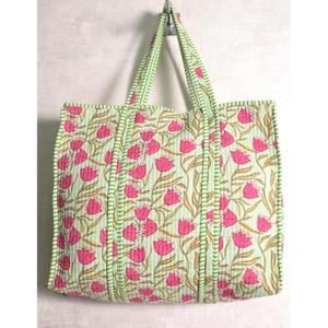 Bolso Tote Acolchado de Algodón con Estampado Floral, Bolso de Hombro con Cremallera, Bolso de Mano para Mujer, Bolso de Compras Estilo Boho Hecho a Mano - Product Image 1