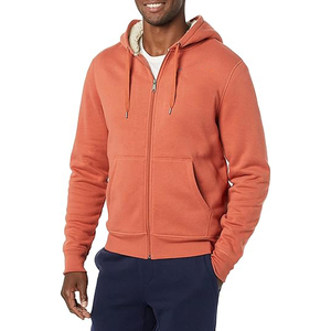 Nouveau sweat-shirt à capuche zippé orange, coupe classique, décontracté, pour l'automne, 100 % coton molletonné tricoté, couleur unie - Product Image 4