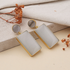 Pendientes Colgantes Hechos a Mano con Piedra Ojo de Gato Geométrica, Bañados en Oro, de Latón, Minimalistas, para Mujer - Product Image 1