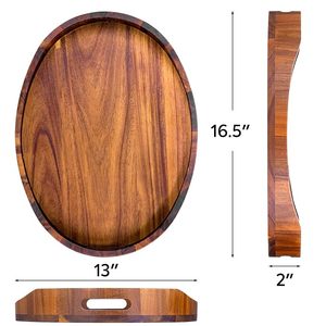 Solid Acacia Wood Handcrafted Rustic Oval Serving <b>Tray</b> <b>Decorative</b> Platter <b>for</b> Christmas Bar Mitzvah Multi-Functional - Product Image 4