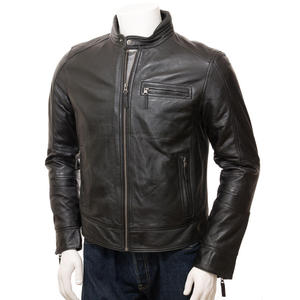Men's High Street Varsity Style <b>Mandarin</b> <b>Collar</b> Cow Skin Leather <b>Jacket</b> Waterproof Breathable Reversible Eco-Friendly - Product Image 4