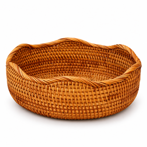 Panier en rotin naturel tissé à la main personnalisable, bord festonné, pour cuisine, boulangerie, pain, fruits, rangement multifonctionnel sur table, 6-10L - Product Image 1