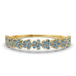 Nouveau design, dernière arrivée : Bracelet jonc ouvrable en or 14 carats pour femme, avec diamant de laboratoire bleu glace taille poire en forme de pétale (1 carat) Tw. - Product Image 3