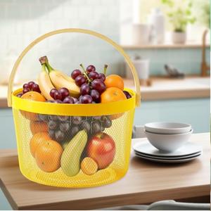Panier circulaire en métal moderne et écologique avec poignée en bois pour le stockage des aliments, capacité multifonctionnelle, panier à fruits et légumes - Product Image 6