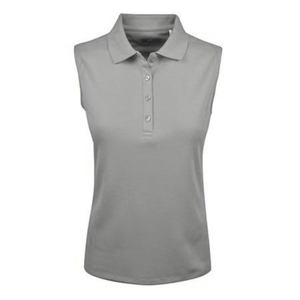 Color gris Nuevo diseño de calidad premium estilo sin mangas Polo de mujer con logotipo bordado Polo sólido de mujer de BD - Product Image 1