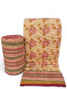 Floral Printed Cotton <b>Quilted</b> Bedding Reversible <b>Throw</b> Medium Weight Breathable Woven Style Jaipur Rajai Decorative Cover - Product Image 3