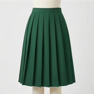 Jupe plissée trapèze verte pour femme, longueur genou, taille normale, couleur unie, tissu tissé, style toutes saisons - Product Image 1