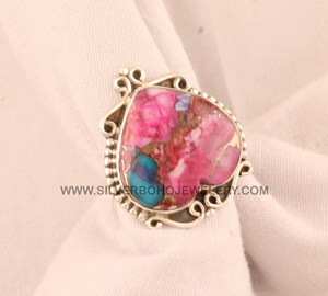 Wholesale Pink Oyster <b>Ring</b> 925 Sterling <b>Silver</b> Vintage <b>Statement</b> <b>Rings</b> Pink Spiny Oyster Shell Jewelry for Women - Product Image 1