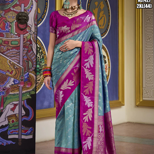 Sari Tradicional de Seda Mehira con Estampado Floral para Bodas y Diwali, Absorbe la Humedad y Evita Arrugas, para Todas las Temporadas - Product Image 1