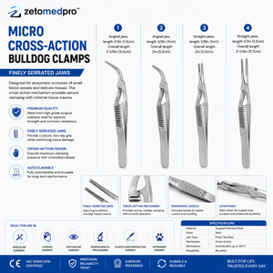 Pinces Micro Cross-Action Bulldog à mâchoires angulaires/droites 3/8 po 1/2 po 2 po 2-1/8 po 2-1/4 po ZETOMEDPRO - Product Image 6