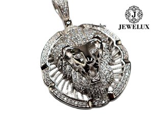 Jewelux - Colgante de Cabeza de León en Plata 925 con Baño de Rodio para Hombre, con Diamantes Redondos de Corte Brillante con Microincrustaciones, Estilo Hiphop - Product Image 1