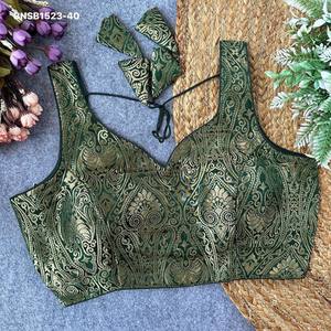 Blusa de Seda Banarasi Pura de Excelente Calidad con Trabajo de Zari Dorado, Lista para Usar, con Cierre Trasero Acolchado, Proveedor de Surat - Product Image 3