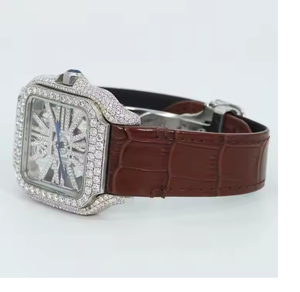 Reloj de Lujo con Diamantes de Moissanita Cuadrados, Correa de Cuero Negra, Esfera Digital, Caja de Acero Inoxidable, Totalmente Personalizable - Product Image 4