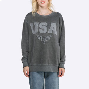 Sudadera Vintage Lavada con Letras USA para Mujer, Oversize, Cuello Redondo, Holgada, Informal, de Algodón y Forro Polar - Product Image 3