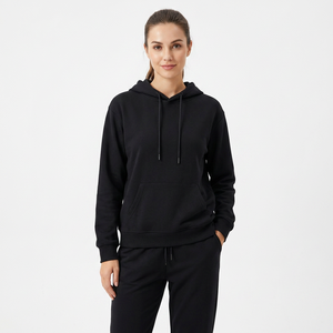 Ensemble de survêtement unisexe noir avec sweat à capuche et pantalon de jogging, décontracté, couleur unie, 100 % coton respirant, avec cordon de serrage - Product Image 6