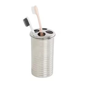 4 Compartments Brass Finish <b>Toothbrush</b> <b>Holder</b> Modern Eco-Friendly Two-piece Bathroom Countertop Organizer - Product Image 4