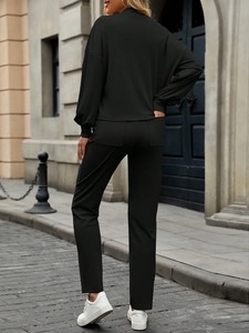 Conjunto deportivo para mujer, chándal ajustado de algodón y poliéster, chaqueta con cremallera, pantalones deportivos, transpirable, elástico, ropa deportiva para gimnasio. - Product Image 2