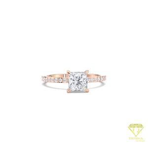 Princess Cut Moissanite Diamond Engagement <b>Ring</b> in 14K Yellow Gold Pave Band <b>Solitaire</b> Wedding Promise Anniversary <b>Ring</b> - Product Image 4