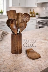 Espátula de madera de acacia, espátula de madera japonesa antiadherente para ollas, cuchara de madera coreana de mango largo para sopa - Product Image 4