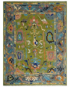 Alfombra Oushak Clásica Anudada a Mano, Verde Oliva, Diseño Abstracto, Lana, 10x14 Pies, Estilo Vintage, Alfombra Grande para Sala de Estar, Decoración del Hogar, 1 Pieza - Product Image 3