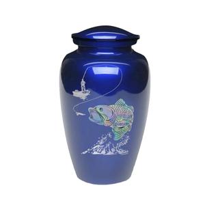 Urna de cremación de esmalte azul al por mayor urnas de adultos con estampado de peces para cenizas recuerdo urnas de cremación personalizadas hechas a mano seres queridos - Product Image 1
