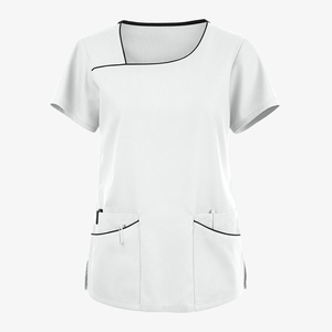 Unisex Scrub Tops Short Sleeve V Neck Top with Pockets Hospital Uniforms Knitted 100% Cotton Breathable Comfortable - Product Image 1