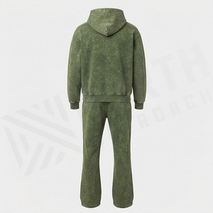 Conjunto Deportivo Personalizado de Invierno, Estilo Urbano, Lavado Ácido, Vintage, de Algodón Grueso, con Sudadera con Capucha y Pantalones Acampanados para Hombre, Ropa de Gimnasio - Product Image 2