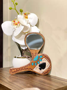 Espejo de mano de maquillaje de cuero con estilo occidental, espejo de bolsillo de diseñador Floral múltiple Vintage, accesorio de regalos de viaje perfecto - Product Image 2