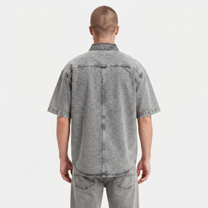 Chemise en jean respirante vintage américaine pour homme, style streetwear, manches courtes, poche poitrine, haute qualité - Product Image 2
