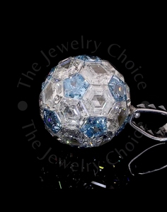 28 Carat Blue White Lab Created Diamond Ball Charm 14Kt White Gold Hexagon Cut Invisible Setting Geometric Sphere Pendant - Product Image 4