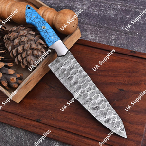 Damascus Steel Chef <b>Knife</b> Turquoise Stone Handle Ambidextrous Design Modern Style Razor <b>Sharp</b> Edge Hand Forged with Gift Box - Product Image 4