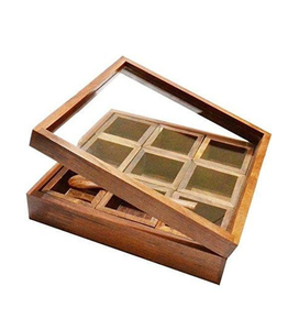 Boîte à épices en bois au design attrayant, de qualité supérieure, de forme carrée, 9 compartiments, avec couvercle en acrylique, taille personnalisée - Product Image 2