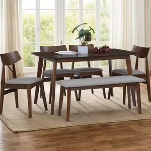 Solid Wood Dining <b>Table</b> <b>Set</b> 6 Seater <b>Bench</b> Modern Rectangular Dining Furniture Solid Back Contemporary Kitchen Dining <b>Set</b> Hotel - Product Image 1