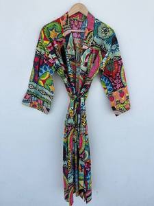 Bata Kimono de Algodón con Estampado de Bloques |   Cubrecamisón Floral Boho Hecho a Mano |   Bata de Lujo Ligera de Verano de Secado Rápido |   Regalo para Mujer - Product Image 3