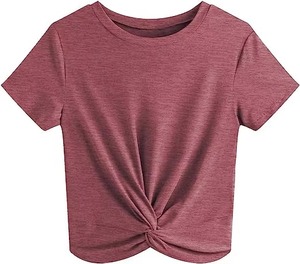 เสื้อครอปท็อปผู้หญิงคุณภาพสูง แขนสั้น คอกลม สีพื้น ผ้าถัก สวมใส่สบายๆ สำหรับฤดูใบไม้ผลิและฤดูร้อน - Product Image 6