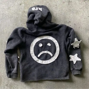 Hoodies Men Custom logo 500 Gsm Heavyweight Thick <b>Cropped</b> Zipper Vintage Acid Wash <b>Zip</b> <b>up</b> Distressed Embroidery Patch <b>Hoodie</b> - Product Image 2