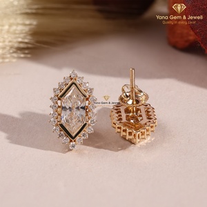 Pendientes de Halo de Novia con Corte Marquesa Real Holandés, Claridad VVS2, Color D, 2 TCW, Diamante Cultivado en Laboratorio CVD, Certificado IGI, Oro Sólido de 14K - Product Image 3
