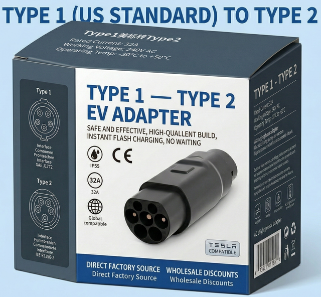 High Quality Type 2 to Type1 EV Charging Adapter with CE Certification for European to US EV Charging Conversion
