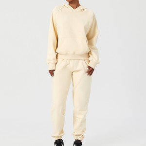 Ensemble de survêtement à capuche pour femme, couleur unie, manches longues, décontracté, respirant, coupe ample, en coton, pour l'automne - Product Image 3