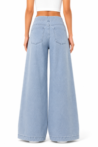 Womens Wide Leg Denim Jeans <b>Light</b> Blue Baggy Pants with <b>Star</b> Print Design High Waist Oversized Trousers Stylish Y2K Streetwear - Product Image 3